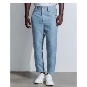 Orttu Tweed Giovanni pants sz L Blue Gold Button academia preppy maximalist